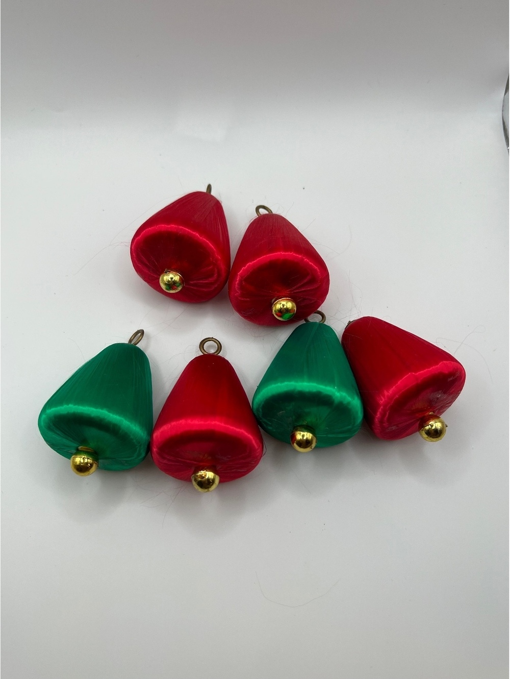 Set of Vintage silky tree or cone ornaments red and green